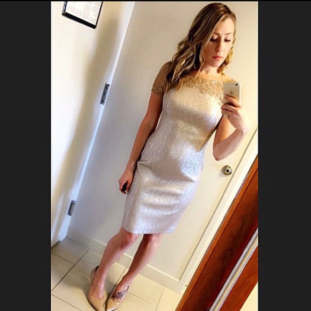KAY UNGER MET JACQUARD COCKTAIL LACE EMBELLISHED DRESS // SIZE 2 - Picture 2 of 11